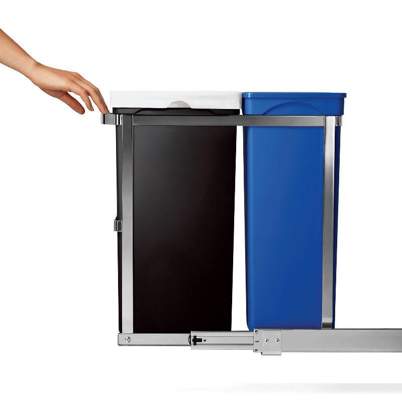 simplehuman 35L Under Counter Pull Out Trash Can Dual Bucket Recycling Garbage Can with Heavy Duty Frame