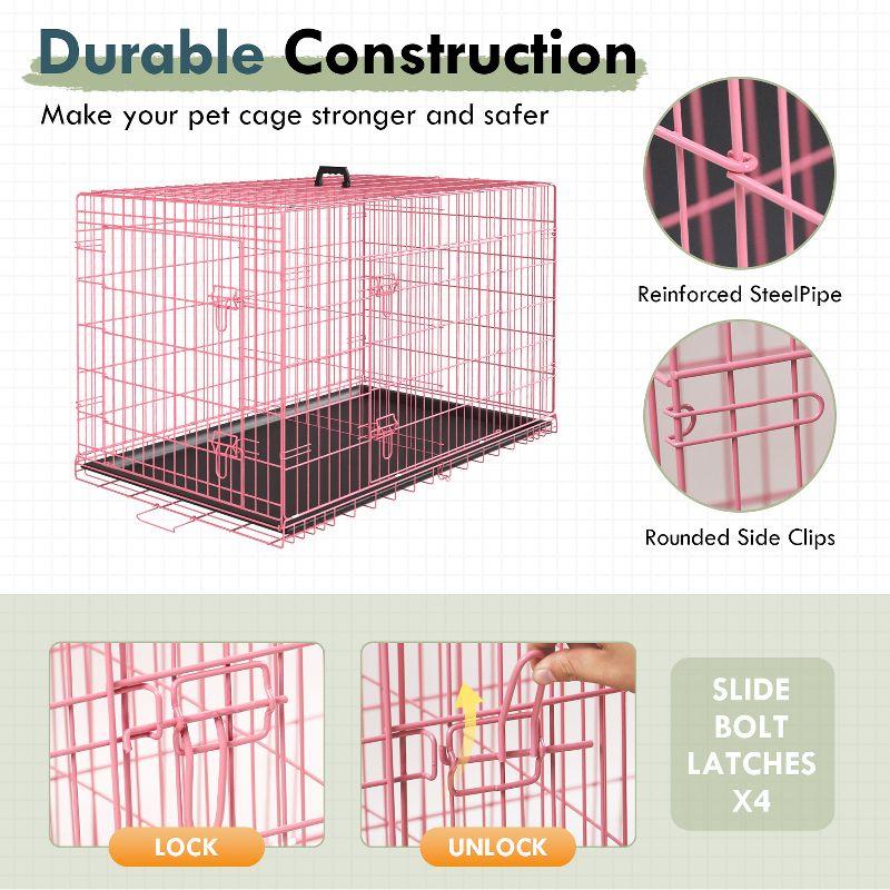FDW 36 Inch Dog Crates for Large Dogs Folding Mental Wire Crates Dog Kennels Pet Dog Cage Crate with Double-Door Removable Tray and Handle,Pink