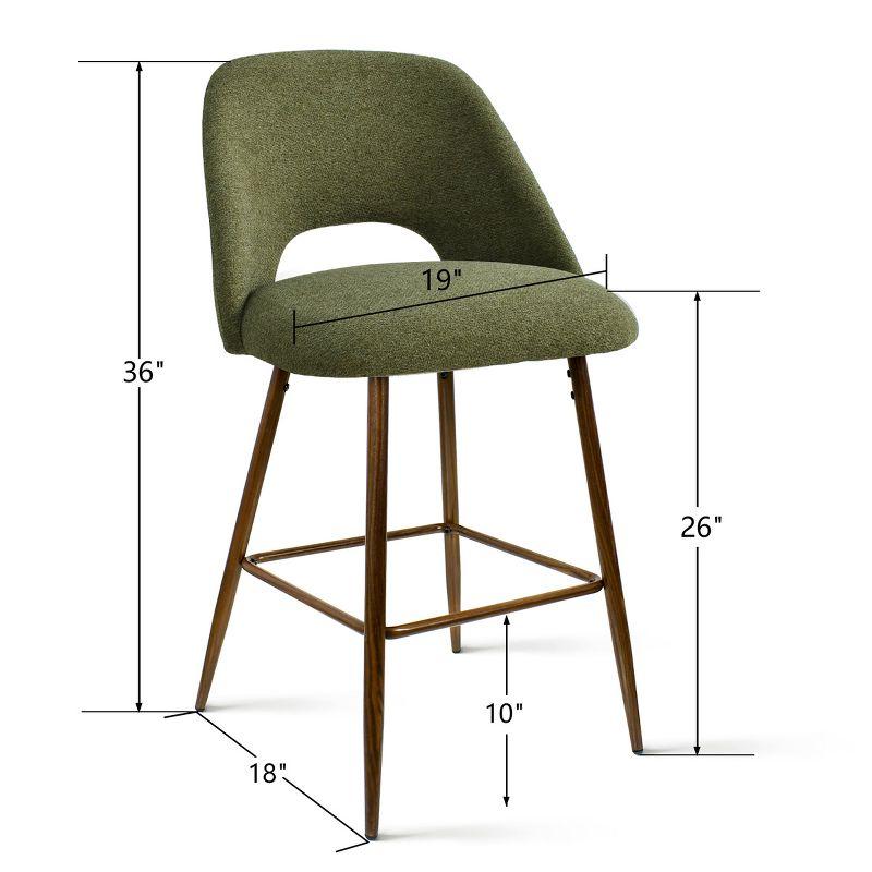 26-Inch Green Upholstered Counter Stools with Walnut Legs, Set of 3