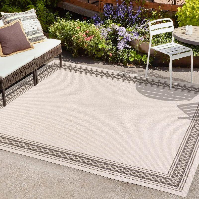 3' x 5' Lucia Classic Diamond Border Indoor/Outdoor Area Rug, Cream/Black - JONATHAN Y