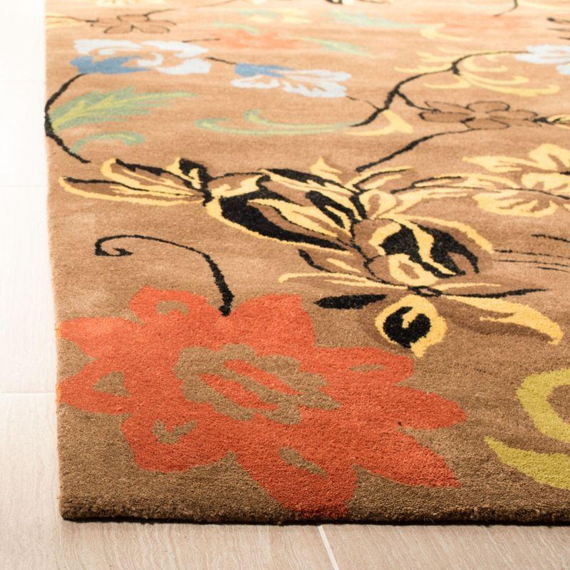 Brown and Multicolor Floral Wool and Viscose Area Rug