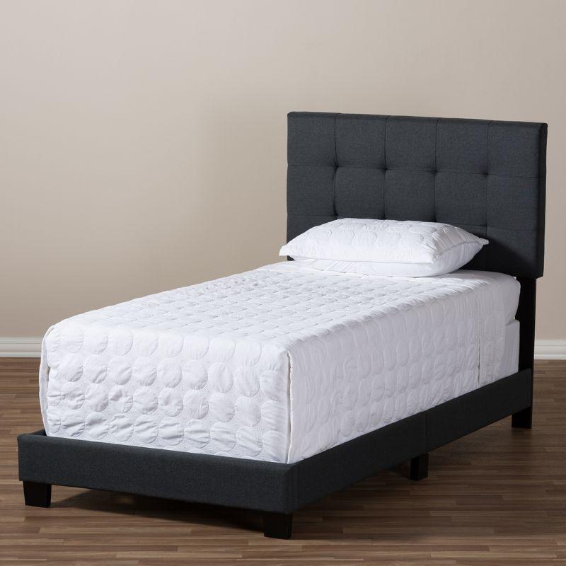 Twin Brookfield Modern and Contemporary Fabric Upholstered Bed Black - Baxton Studio: Charcoal Polyester, Grid-Tufting Design, Solid Wood Legs