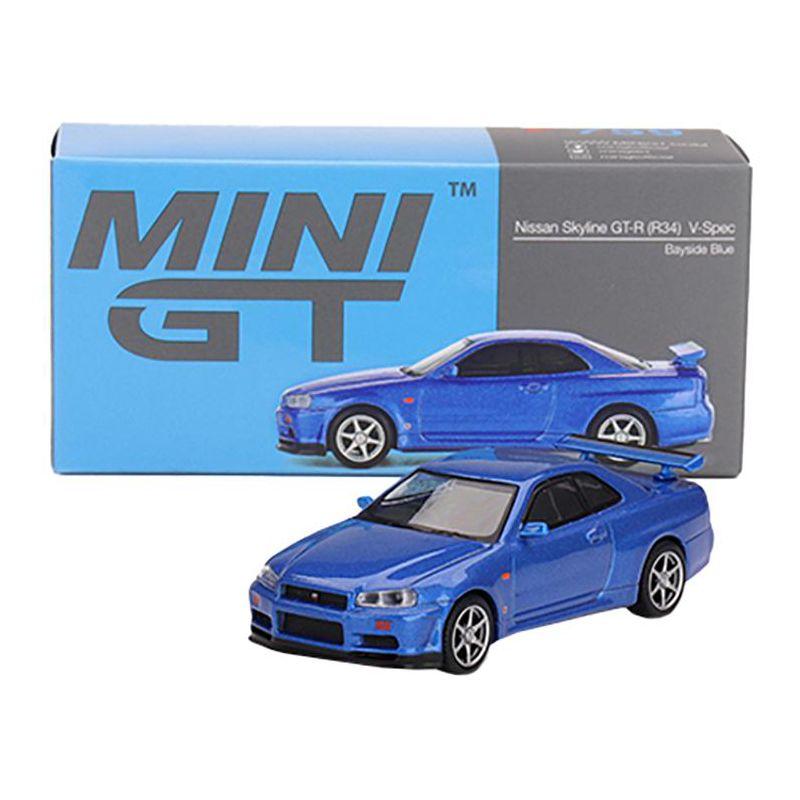 Nissan Skyline GT-R (R34) V-Spec RHD (Right Hand Drive) Bayside Blue Metallic Limited Edition 1/64 Diecast Model Car by Mini GT
