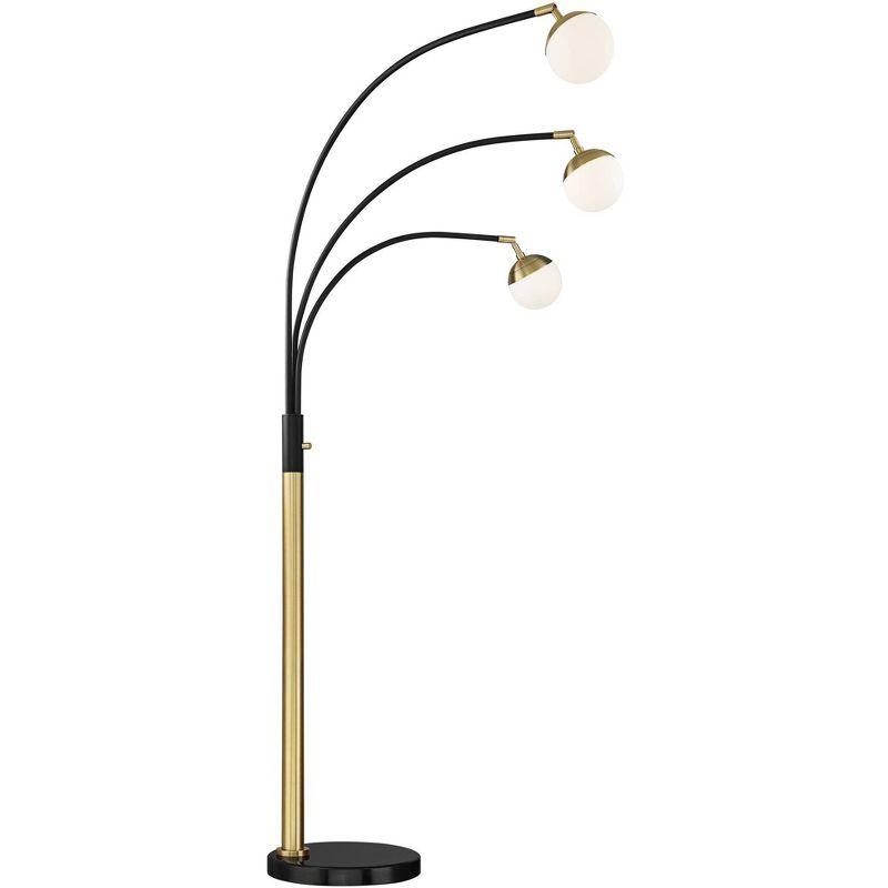 Possini Euro Design Rayne Modern Arc Floor Lamp 72" Tall Gold Black 3 Light LED Adjustable Arm Frosted Glass Globe Shade for Living Room Reading Home