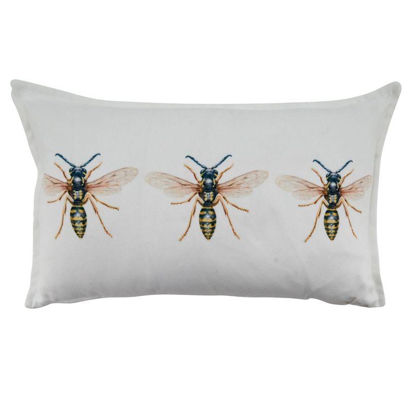 White Rectangular Poly Filled Throw Pillow with Bees Design