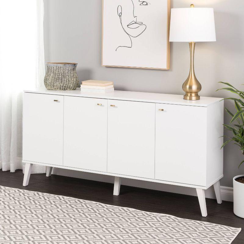Milo Mid-Century Modern 4 Door Buffet Server White - Prepac: Laminated Storage Cabinet, CARB Certified