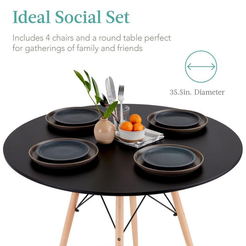 Best Choice Products 5-Piece Compact Mid-Century Modern Dining Set w/ 4 Chairs, Wooden Legs - Black/Oak