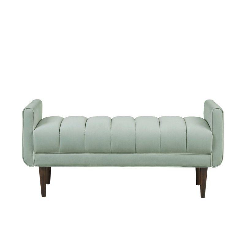 Pistachio Green Velvet Upholstered Channel Bench with Dark Wood Legs