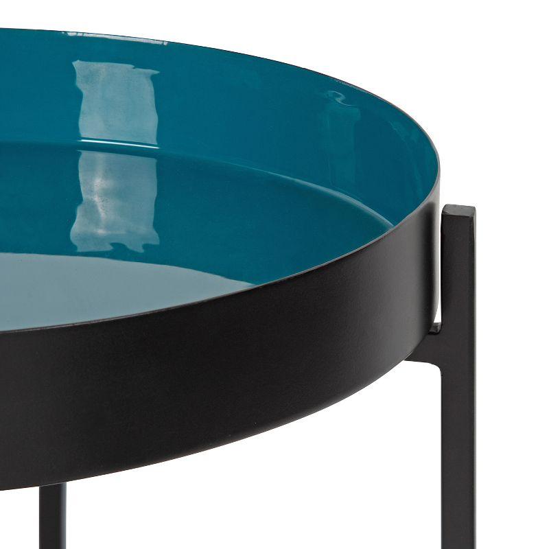 Nira Black and Teal Round Metal Two-Tier Side Table