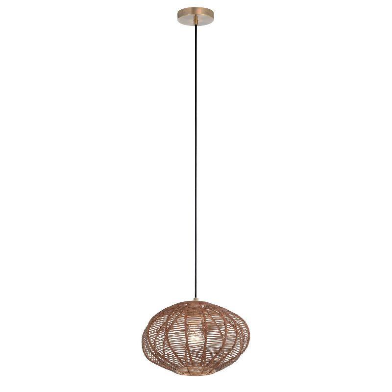 Modern 14'' Globe Pendant Light with Woven Rattan Shade, Brown