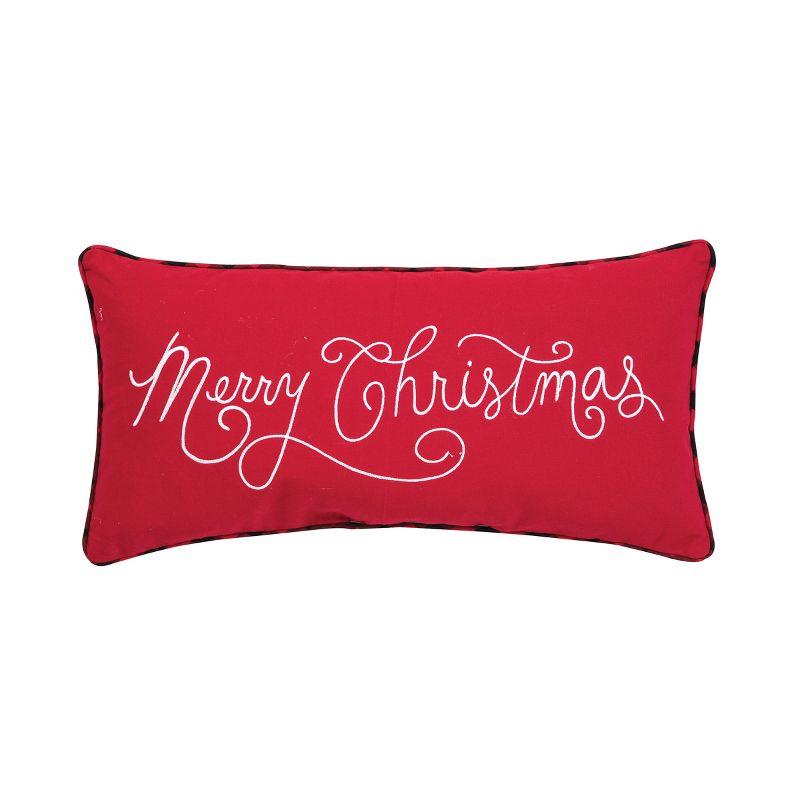 Red Embroidered Merry Christmas Lumbar Pillow