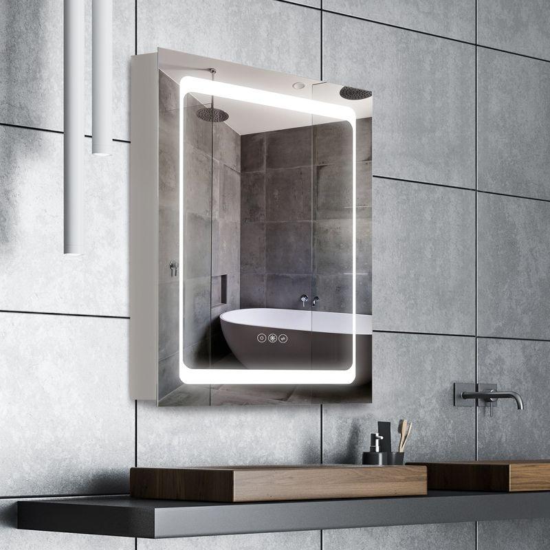 kleankin LED Lighted Medicine Cabinet with Mirror, Wall-Mounted Plug-In Bathroom Organizer with 3 Storage Shelves, 19.75"x5"x27.5"