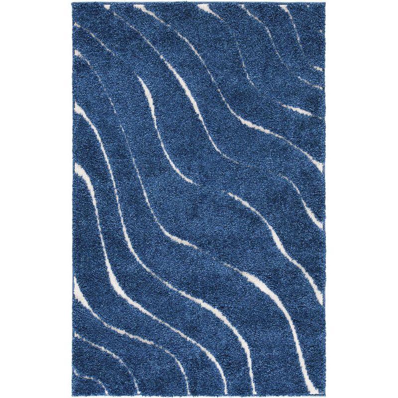 Florida Shag SG472 Power Loomed Indoor Area Rug - Dark Blue/Cream - 4'x6' - Safavieh.