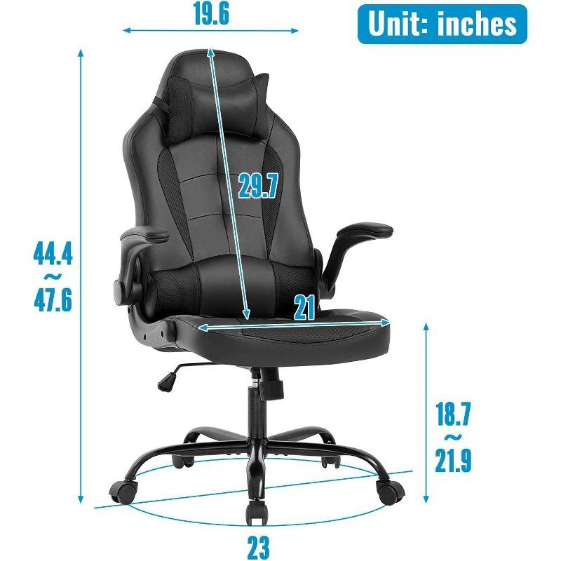 FDW PC Gaming Chair Ergonomic Office Chair Desk Chair with Lumbar Support Flip Up Arms Headrest PU Leather Executive High Back Computer Chair,Black