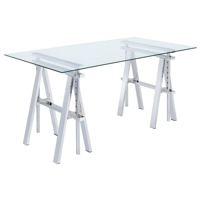 Statham Glass Top Adjustable Sawhorse Standing Desk Chrome - Coaster: Industrial Style, Manual Height Adjustability