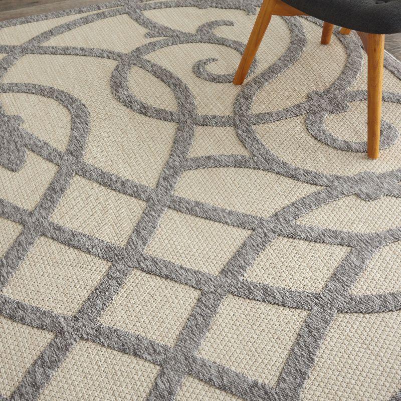 Cream Grey Geometric Synthetic Indoor/Outdoor Area Rug