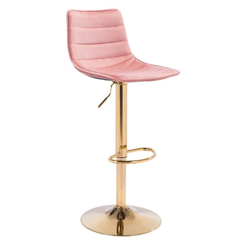 Adjustable Pink and Gold Saddle Style Swivel Bar Stool