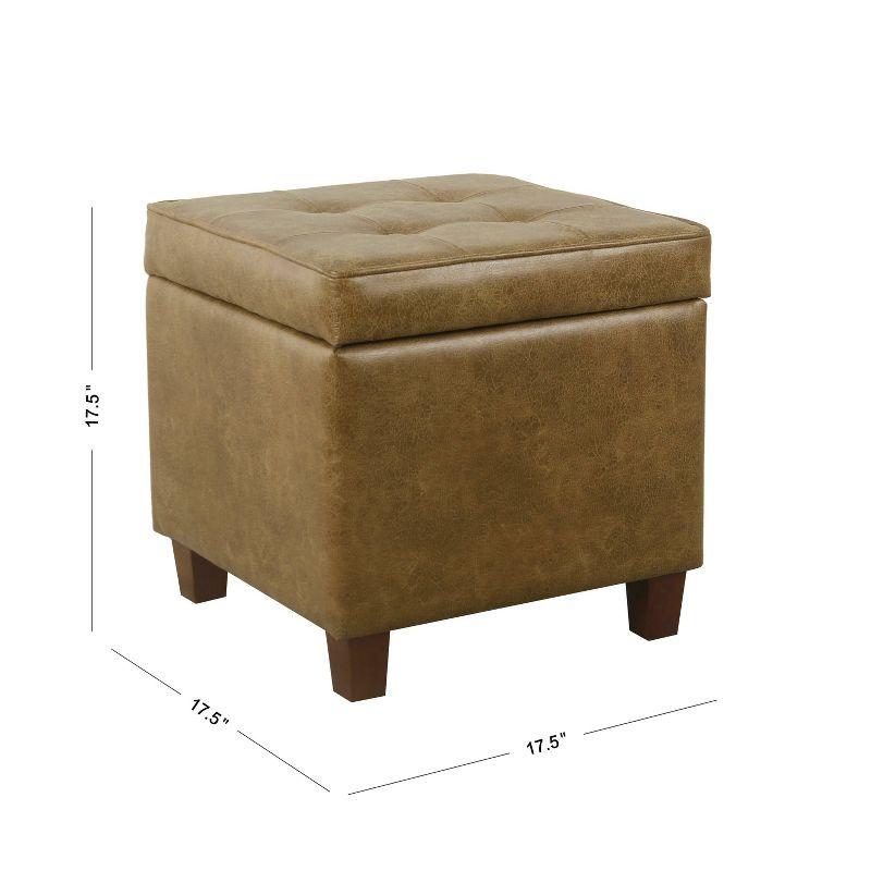 Square Tufted Faux Leather Storage Ottoman Brown - HomePop