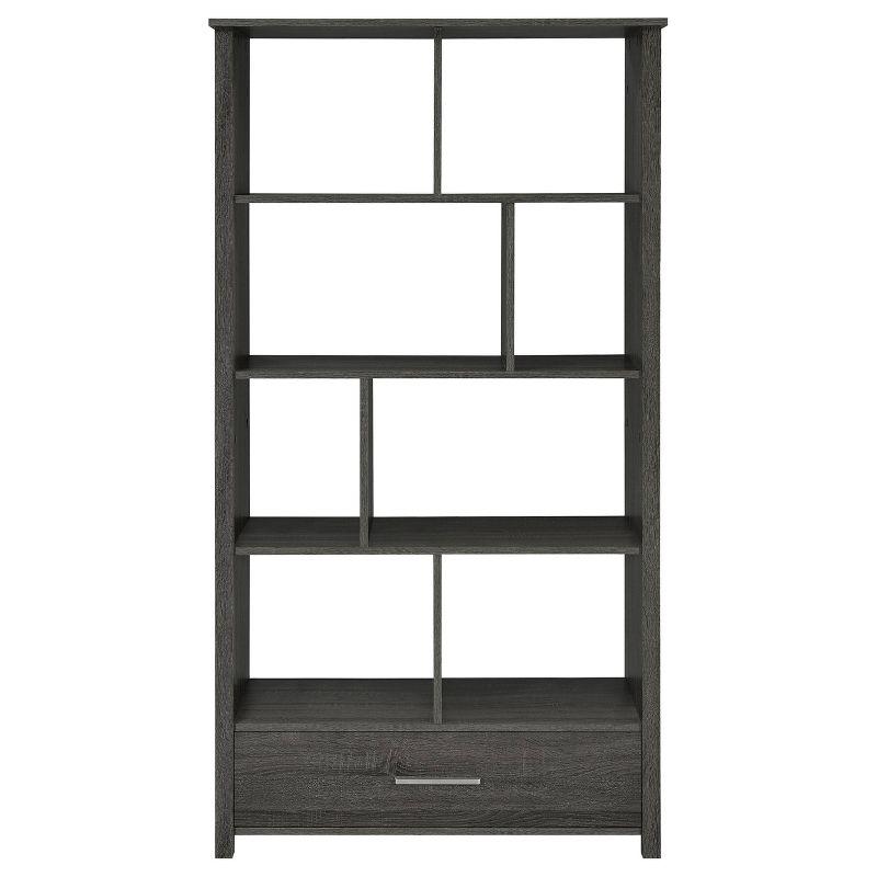 68" Dylan 8 Shelf Bookcase with Storage Drawer Weathered Gray - Coaster: Modern Home Office Furniture