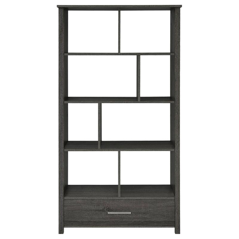 Weathered Gray 8-Shelf Bookcase with Storage Drawer