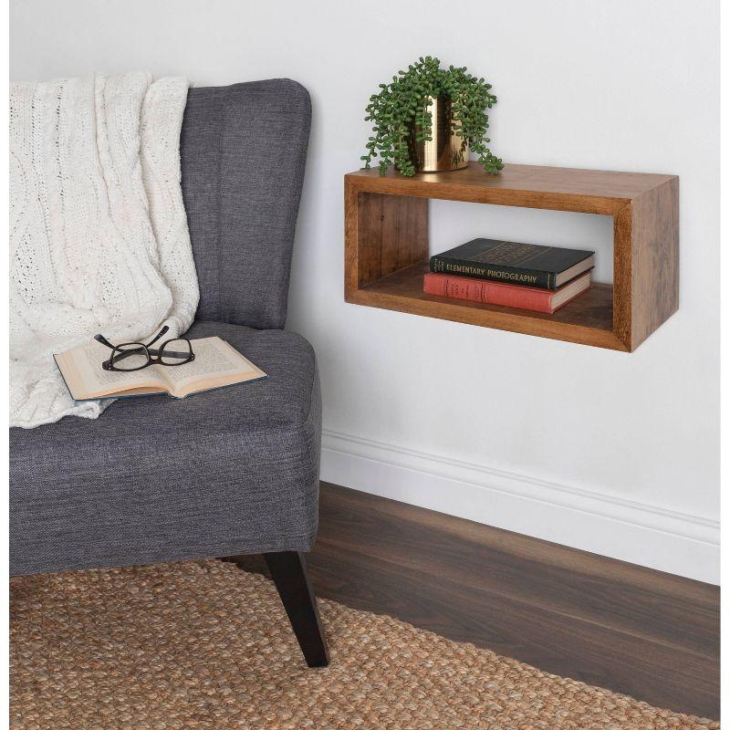 Rustic Brown Floating Cube Wood Wall Shelf, 11.4" x 23.1"