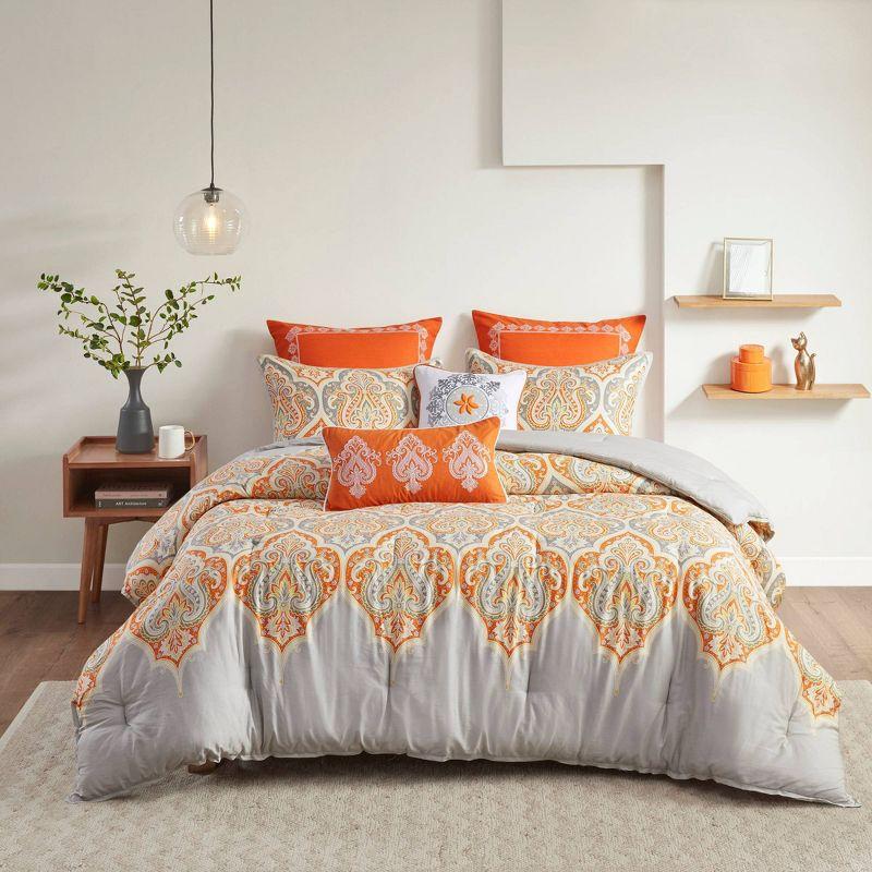 Full/Queen Orange Cotton Sateen Comforter Set