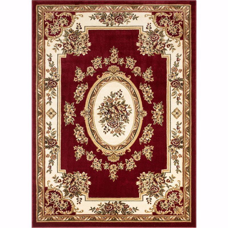 Well Woven Pastoral Medallion French European Floral Formal Traditional Modern Classic Thick Soft 5'3" x 7'3" Red Area Rug