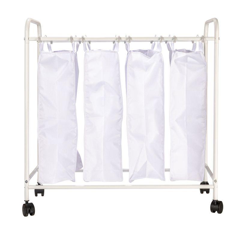 Rolling Laundry Sorter, 4 Bag Laundry Sorter Cart with Washable and Removable Bags, White