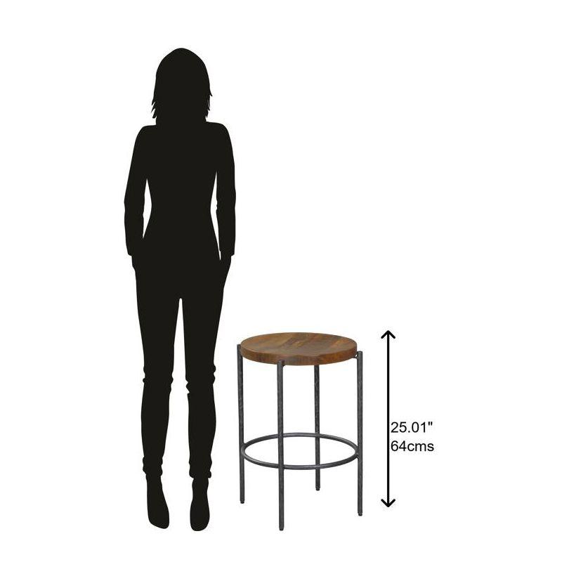 Brown Mango Wood and Metal Counter Stool with Forged Legs