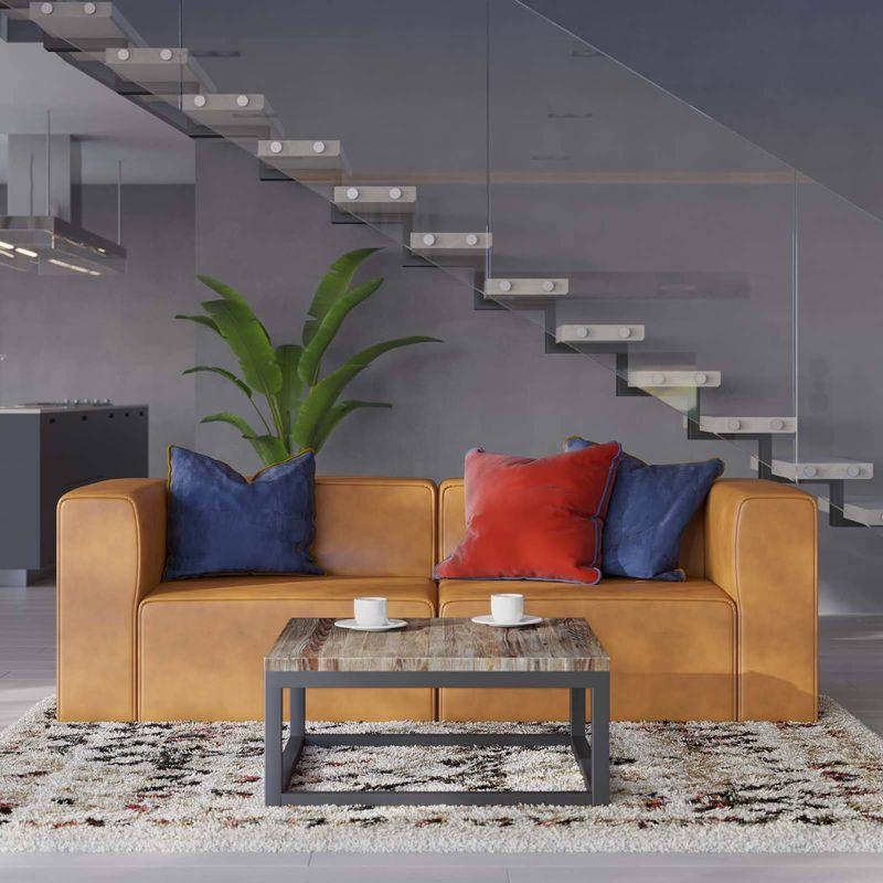 Modway 2pc Mingle Vegan Leather Sectional Sofa Loveseat Tan: Modern Upholstered Modular Couch, Wood Frame