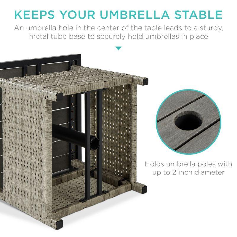 Elegant Grey Rattan Wicker Outdoor Side Table with Umbrella Hole