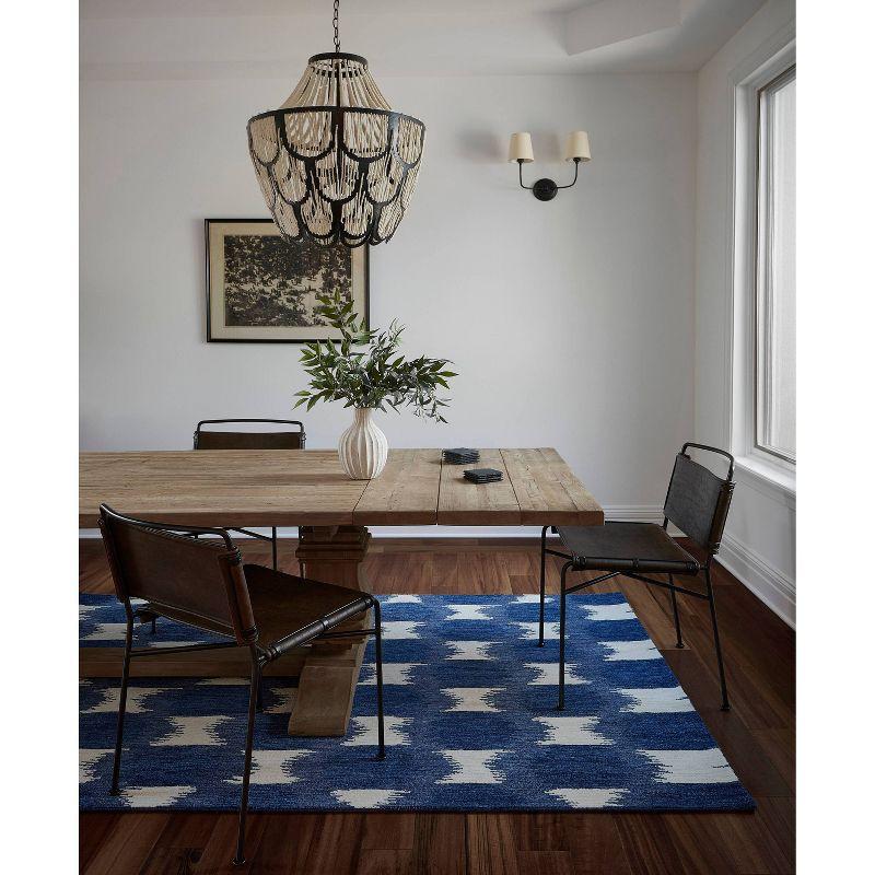 Momeni 5'x8' Leiden Ikat Handtufted Area Rug Navy Blue: Wool, Medium Pile, Classic Pattern, Indoor Use, Rectangle Shape