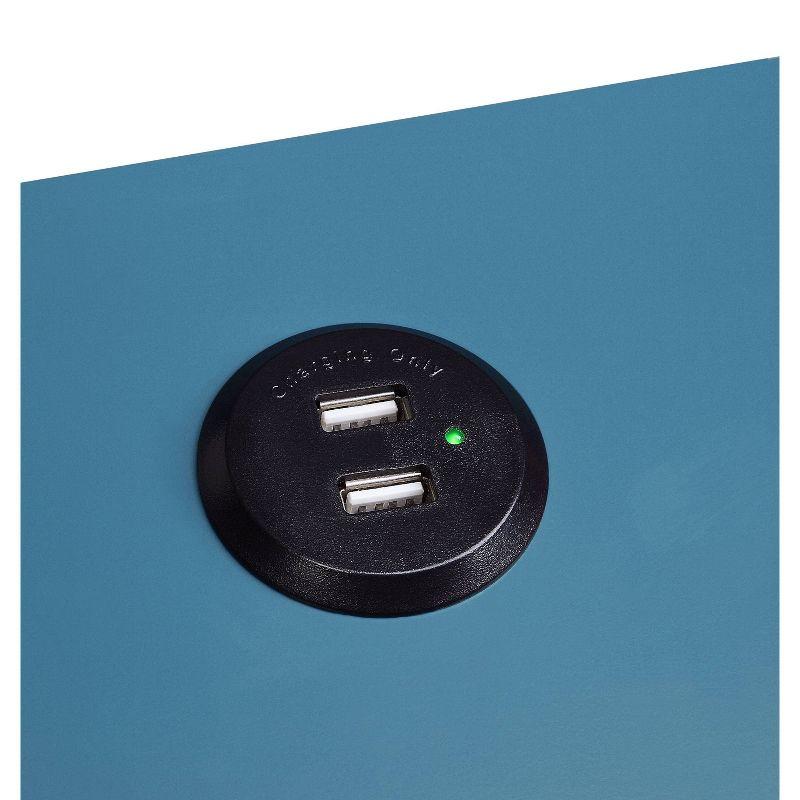 Byzad Side Table with USB Charging Dock Teal - Acme Furniture: Modern Storage, Drawer, Shelves, MDF Wood