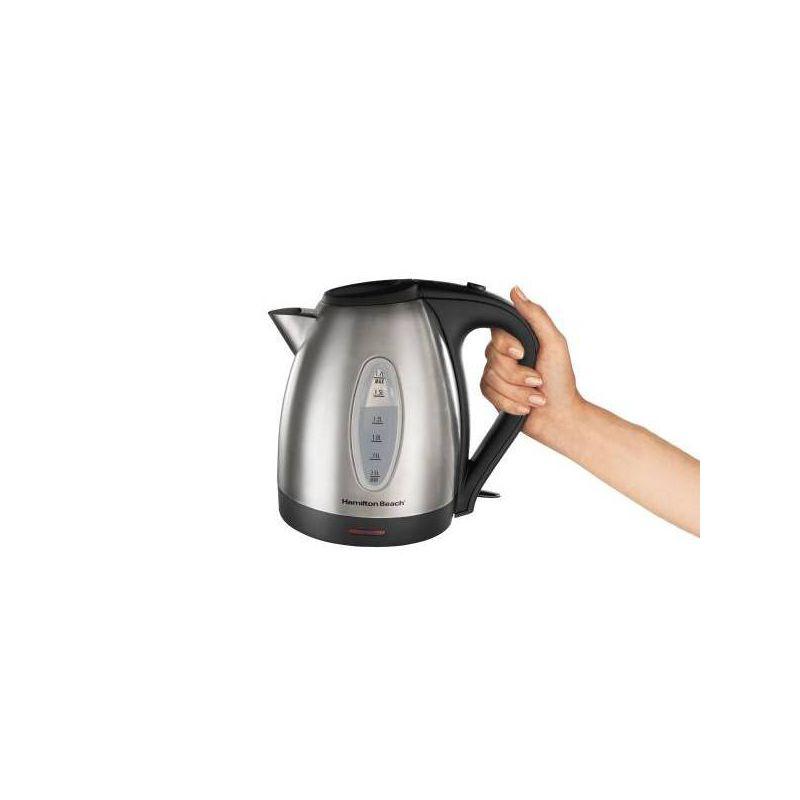 Hamilton Beach 1.7L StainSteel Kettle 40880: 1500W Electric Tea Kettle, Silver, Plastic Handle & Lid, 1 Year Warranty