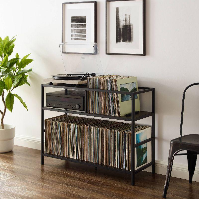 Provo Record Storage Console: Crosley Media Stand with Turntable Shelf, Vinyl Album Holder