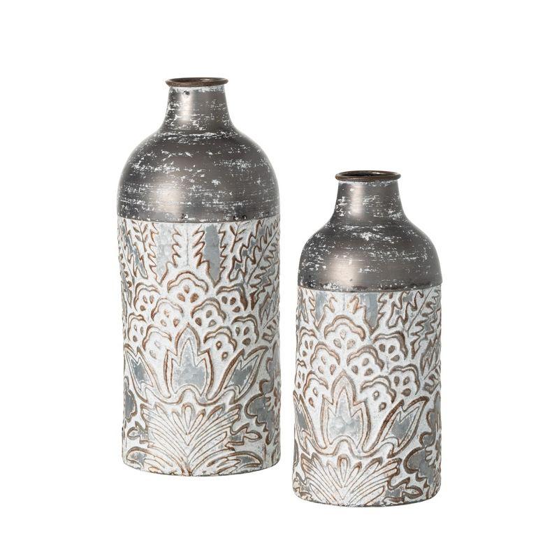 Sullivans Metal Baroque Printed Metal Vase Set of 2, 16"H & 12.5"H Gray