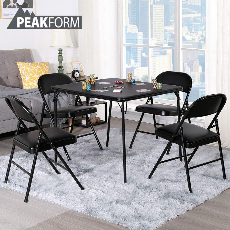 Peakform 5 Piece Folding Vinyl Tables and Chairs with Easy Cleaning and Storage for Home Use, Indoor Spaces, and Office, Black