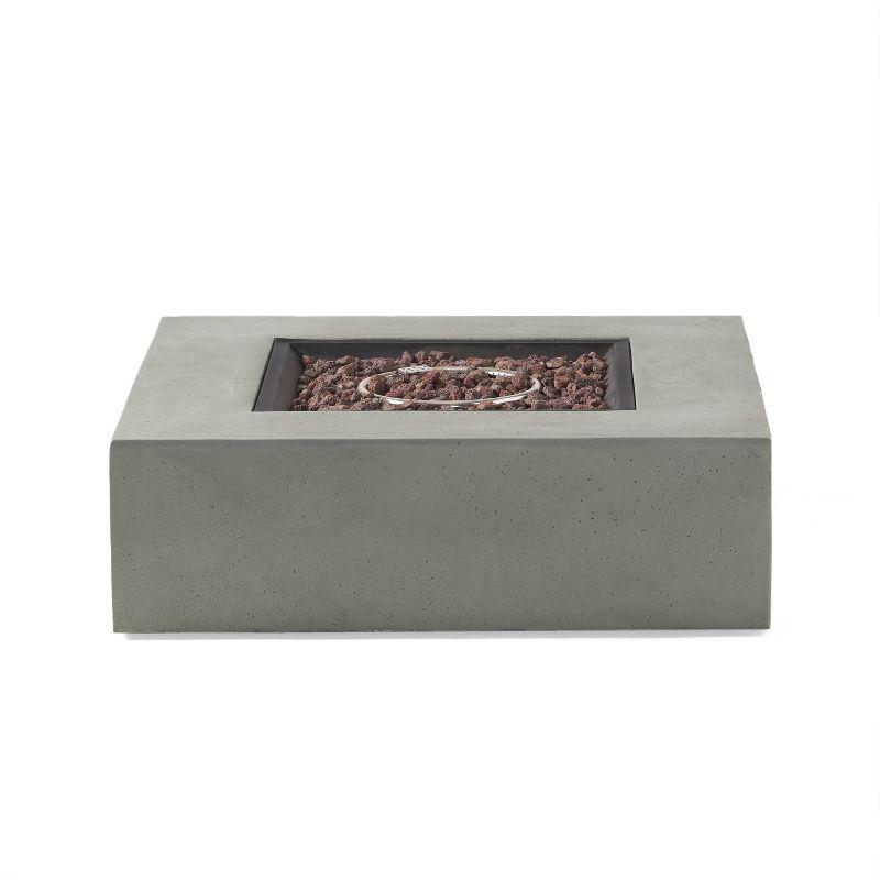 Aidan Outdoor 50000 BTU Light Weight Concrete Square Fire Pit Light Gray - Christopher Knight Home: No Assembly, Push Button Ignition