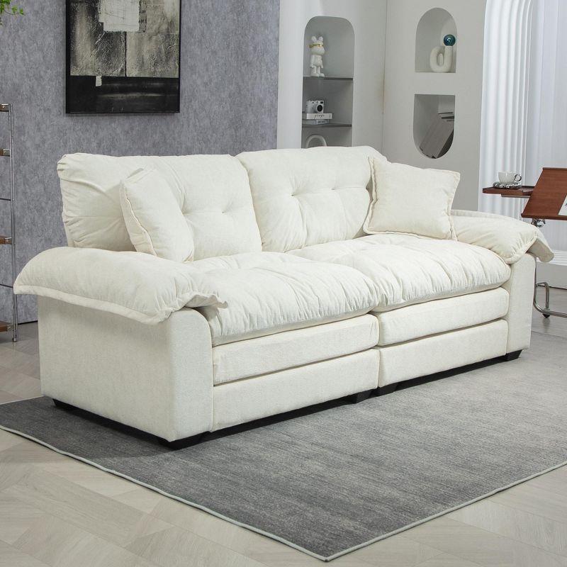 84"W Chenille Upholstered Sofa, Deep Seat Loveseat Couch with 2 Throw Pillows & Memory Foam, Beige - ModernLuxe