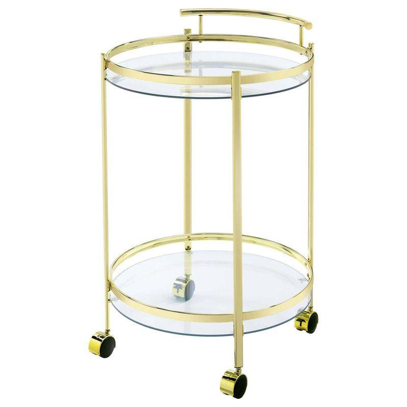 Coaster Chrissy Modern 2 Tier Round Glass Bar Cart Brass