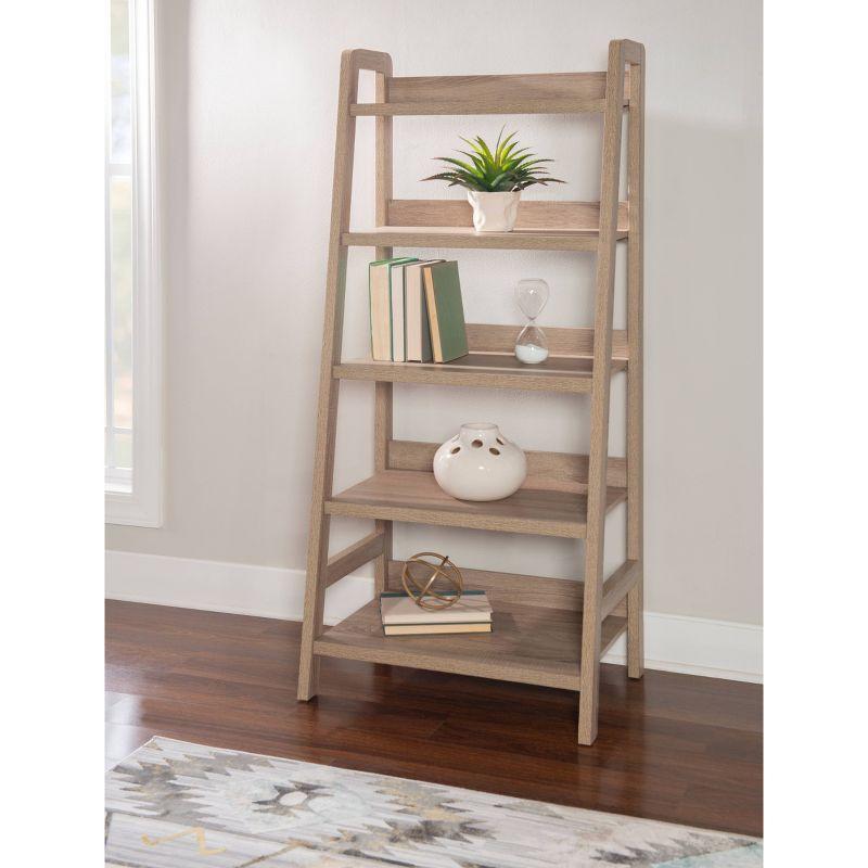 60.13" Tracey Modern Display and Storage Bookcase - Linon: Gray Ladder, 5 Fixed Shelves