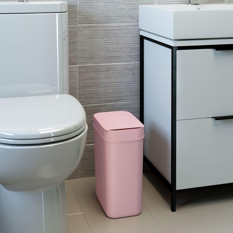 iTouchless 3 Gallon Pink Sensor Bathroom Trash Can, 10 Liter Slim Touchless Small Smart Bedroom Garbage Waste Basket Bin with Motion Lid