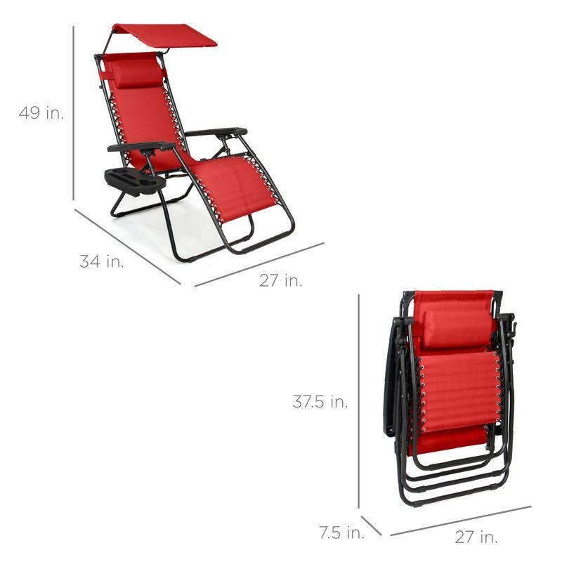 Crimson Red Folding Zero Gravity Recliner with Canopy and Tray