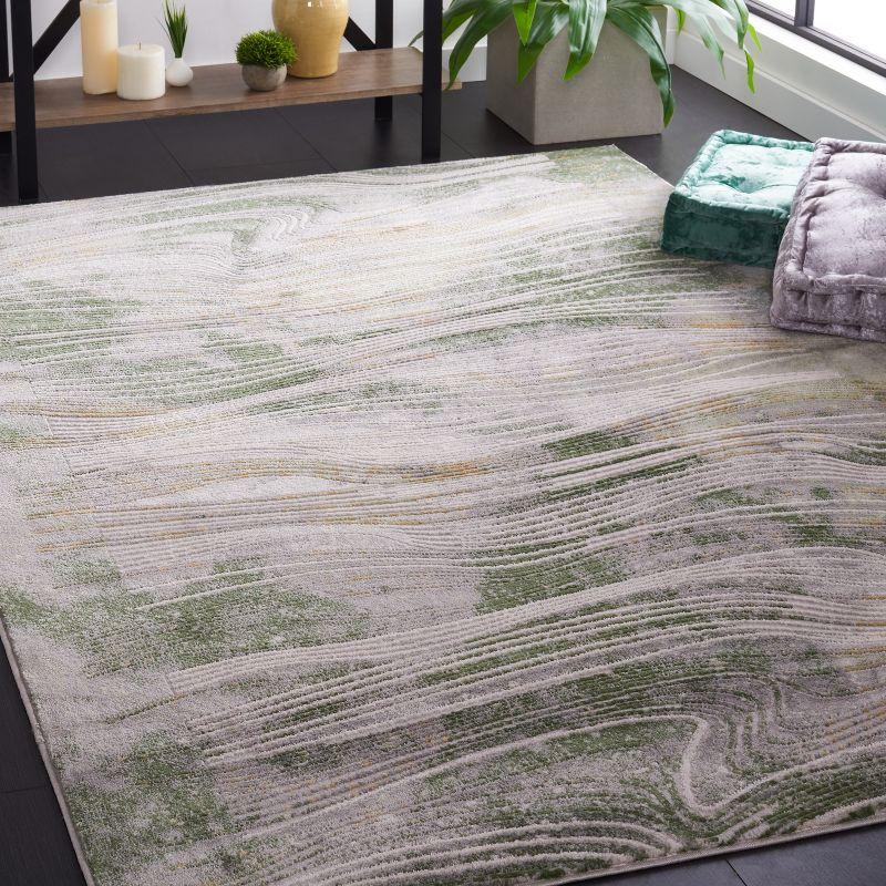 Palma Beige and Green Hand-Knotted Synthetic Area Rug