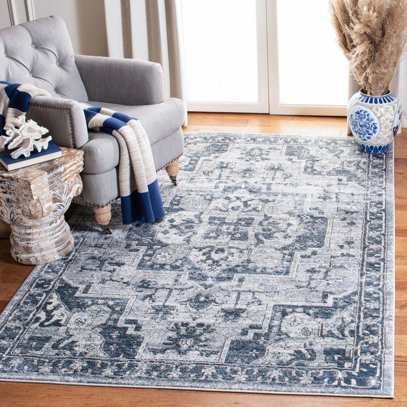 Ivory and Navy Hand-Tufted Wool-Silk Blend 4' x 6' Area Rug