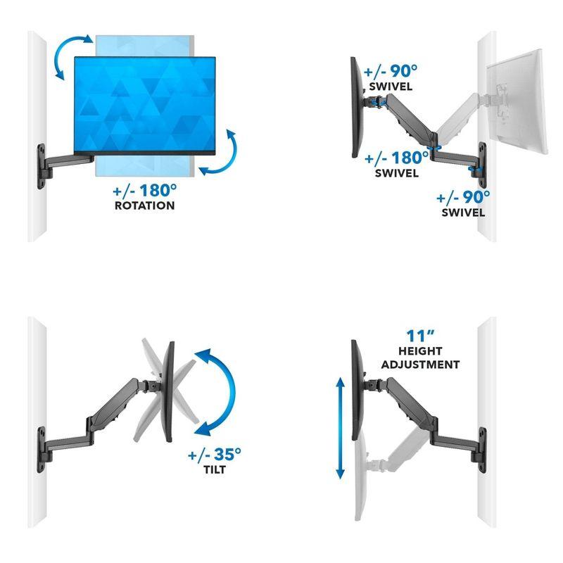 Mount-It! Single Monitor Wall Mount Arm | Height Adjustable Computer Bracket with Full Motion Gas Spring Arms | VESA 75 and 100 | Black