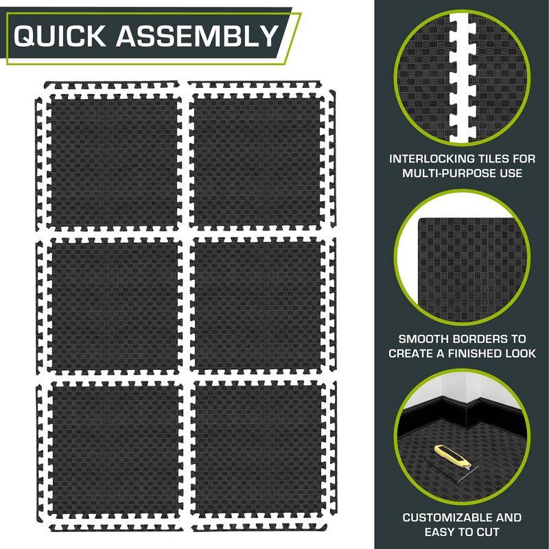 ProsourceFit Checkered Puzzle Exercise Mat 1-in, Black, 24 Sq Ft - 6 Tiles