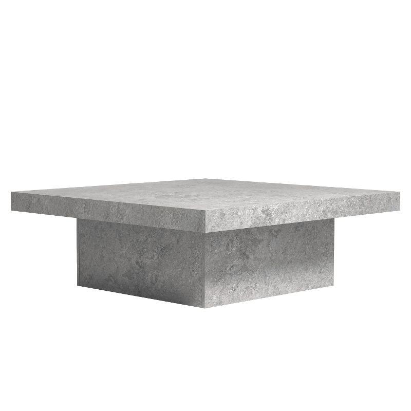 Carmelo 35.4 in Square Concrete Gray Wood Coffee Table