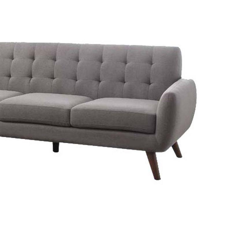 Elegant Mid-Century Light Gray Linen & Wood Sectional Sofa