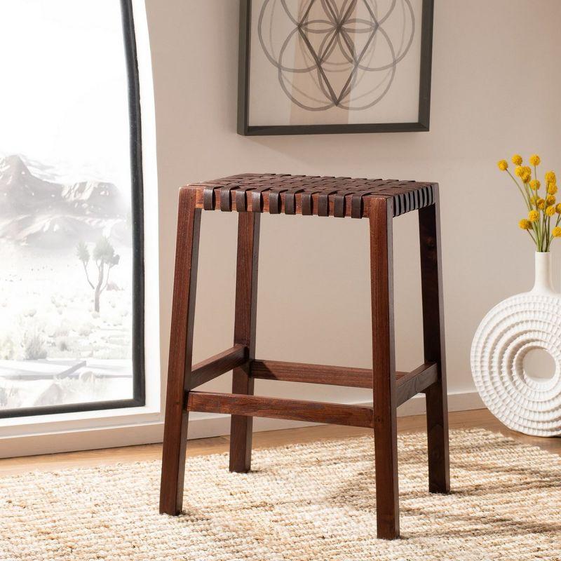 Capri 20'' Transitional Backless Brown Leather Wood Counter Stool